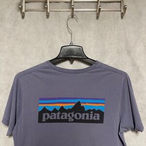Patagonia Shirt Men L Blue Slim Tee Logo Graphic Organic Cotton Casual Active